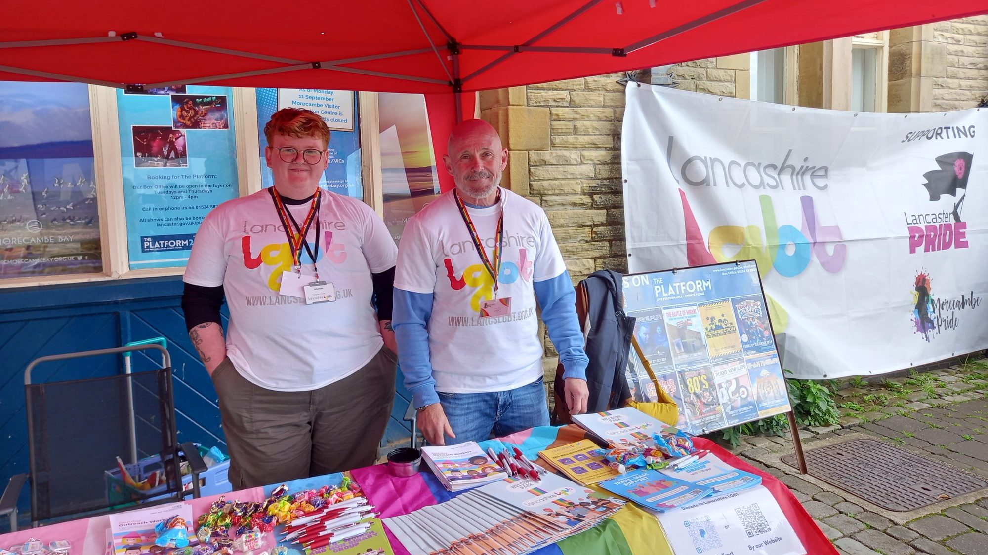 Volunteers on the Lancashire LGBT stall at Morecambe Pride