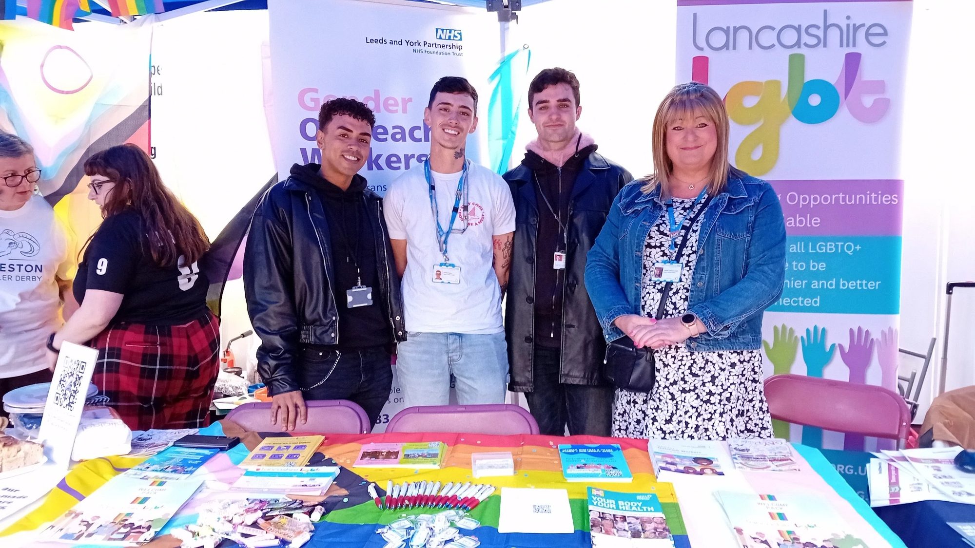 Gender outreach workers on the Lancashire LGBT stall at Preston Pride